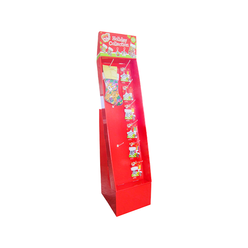 Rack de exibição de papelão vermelho festivo para produtos periféricos de Natal